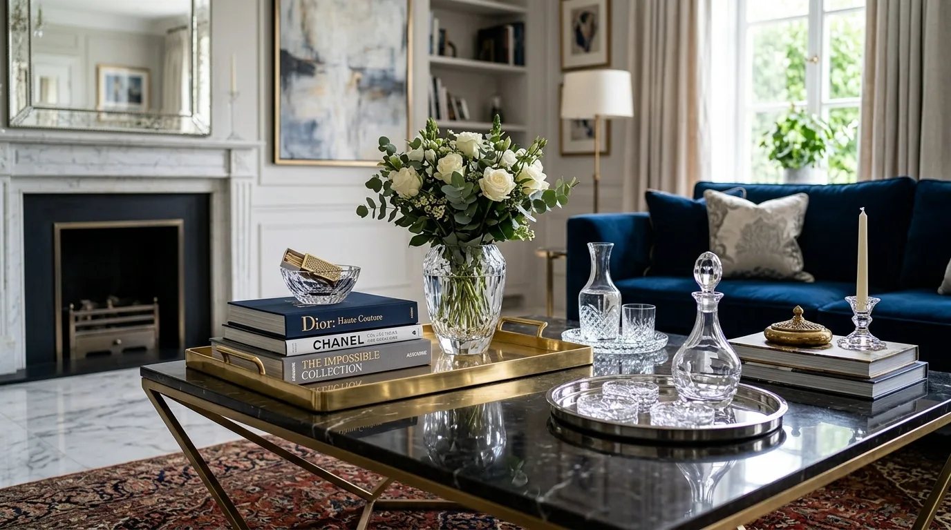 Add one sculptural object for contrast inspiration for a coffee table centerpiece.